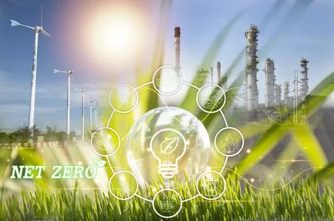 The concept of net zero carbon and carbon neutrality for the goal of net ze.. Stock Photos