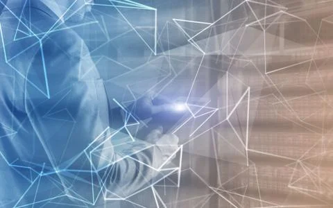 Concept of Network internet communication. 3d line. Engineer in the server room. Stock Photos