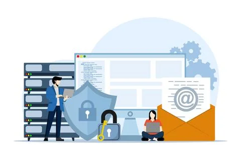 Concept of network security, cyber security, cloud computing. Stock Illustration