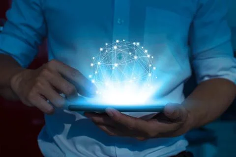 The concept of network technology on a smartphone 스톡 사진