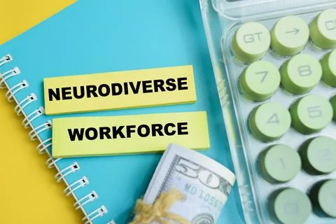 Concept of neurodiverse workforce write on sticky notes isolated on table. Stock Photos