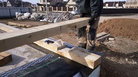 Concept of new framework house, one qualified, unrecognizable and mature builder Stock Footage 118090007