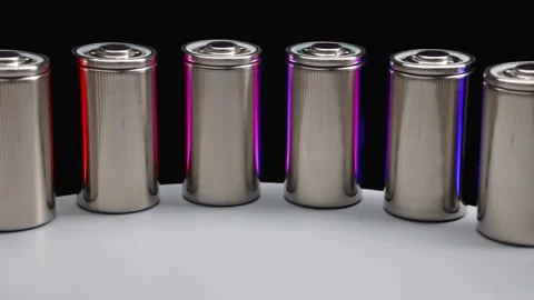 The concept of the new high-capacity 4680 format lithium batteries Stock Footage 163465651
