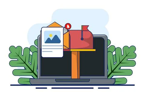 Concept of New message or communication. mailbox with letters in envelopes. Stock Illustration