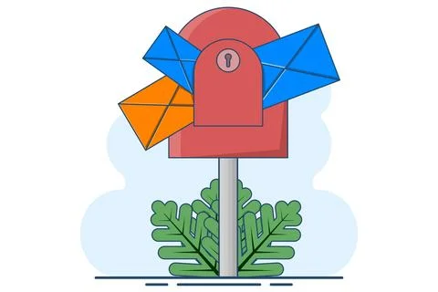 Concept of New message or communication. mailbox with letters in envelopes. Stock Illustration
