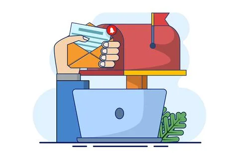 Concept of New message or communication. mailbox with letters in envelopes. Stock Illustration