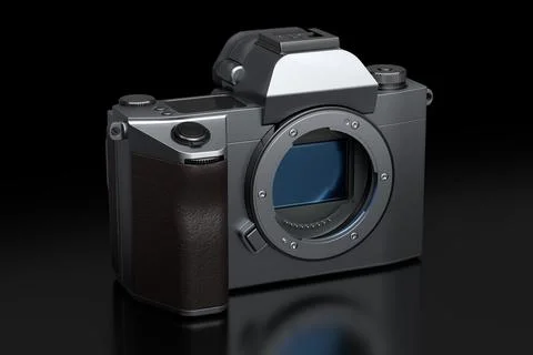 Concept of nonexistent DSLR camera isolated on a black background. Stock Illustration