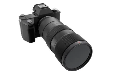 Concept of nonexistent DSLR camera with lens isolated on a white background. Stock Illustration
