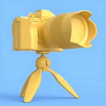 Concept of nonexistent DSLR camera with tripod isolated on blue monochrome Stock Illustration
