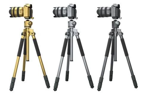 Concept of nonexistent DSLR camera with tripod isolated on white background Stock Illustration