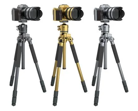 Concept of nonexistent DSLR camera with tripod isolated on white background Stock Illustration
