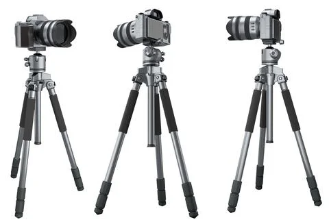 Concept of nonexistent DSLR camera with tripod isolated on white background Stock Illustration
