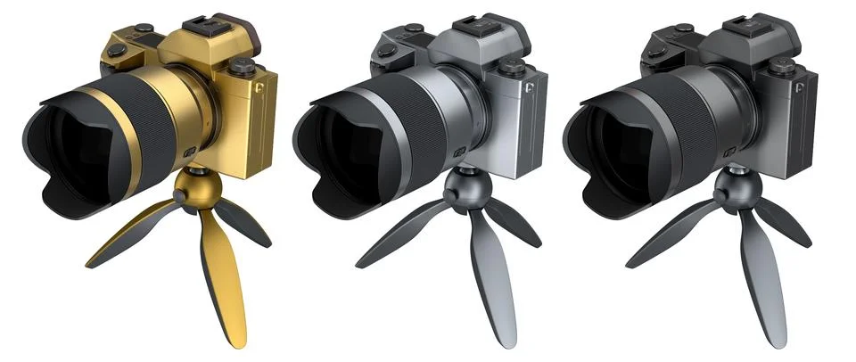 Concept of nonexistent DSLR camera with tripod isolated on white background Stock Illustration