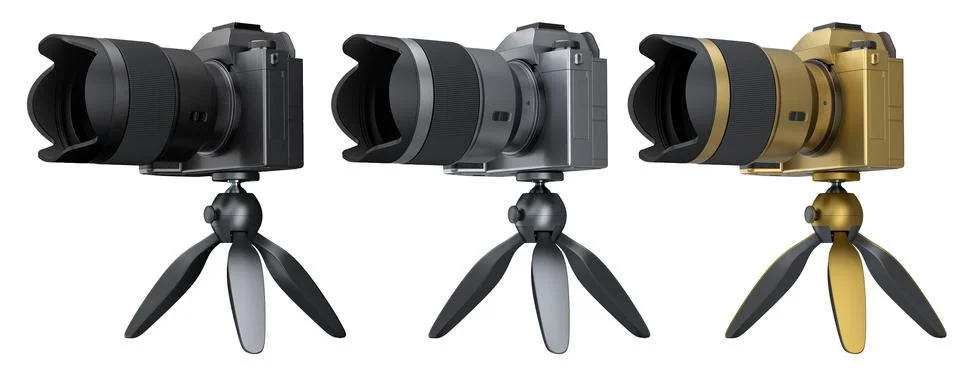 Concept of nonexistent DSLR camera with tripod isolated on white background Stock Illustration