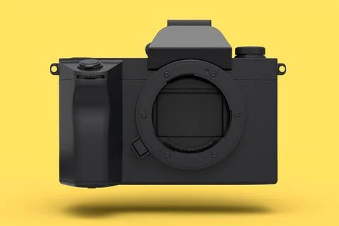 Concept of nonexistent gold DSLR camera isolated on yellow monochrome backg.. Stock Illustration