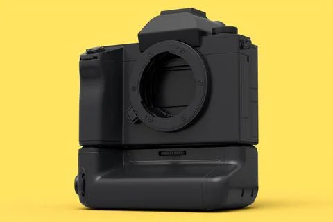 Concept of nonexistent gold DSLR camera isolated on yellow monochrome backg.. Stock Illustration