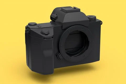 Concept of nonexistent gold DSLR camera isolated on yellow monochrome backg.. Stock Illustration