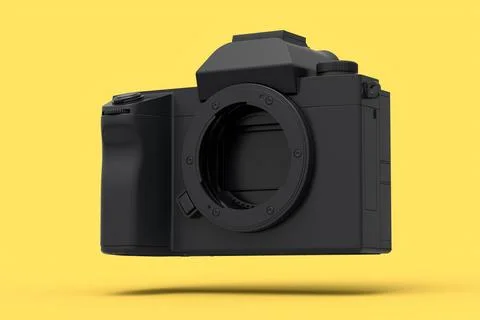 Concept of nonexistent gold DSLR camera isolated on yellow monochrome backg.. Stock Illustration