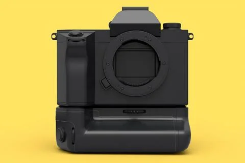 Concept of nonexistent gold DSLR camera isolated on yellow monochrome backg.. Stock Illustration
