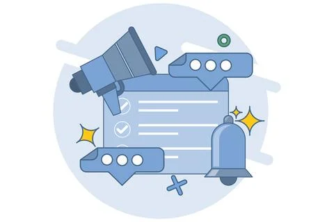 Concept of notification via call. megaphone and pop-up tooltips. イラスト素材