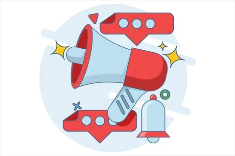Concept of notification via call. megaphone and pop-up tooltips. イラスト素材