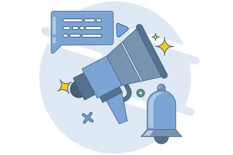 Concept of notification via call. megaphone and pop-up tooltips. イラスト素材