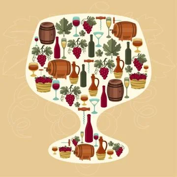 Concept with objects winemaking in shape of glass Stock Illustration