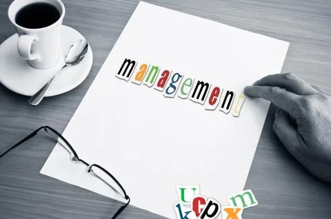 Concept office cup of coffee and word - management Stock Illustration
