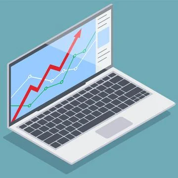 Concept of office work station. Isometric Laptop. Vector illustration. Stockillustratie
