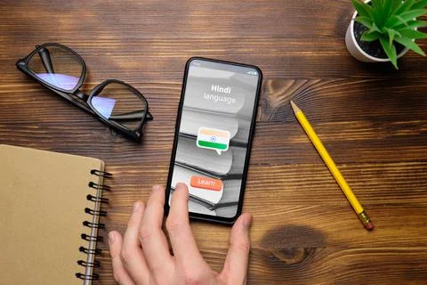 Concept of online learning a Hindi language Stock Photos