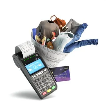 Concept of online ordering of clothes and accessories the clothes is wrapped  Illustrazione stock