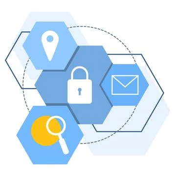 Concept of online security and personal data protection, database security. 스톡 일러스트