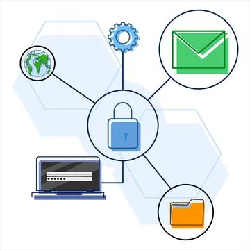 Concept of online security and personal data protection, database security. Stock Illustration