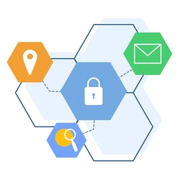 Concept of online security and personal data protection, database security. Stock Illustration