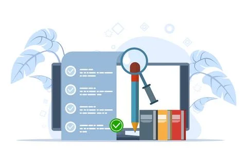 Concept of online testing and checking answers, examination, test, quiz. Stock Illustration