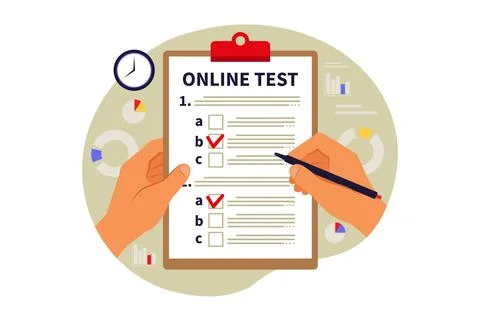 Concept online testing, e-learning, examination.. Vector illustration. Flat Stock Illustration