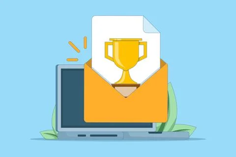 Concept of online web digital prize received via computer icon Stock Illustration