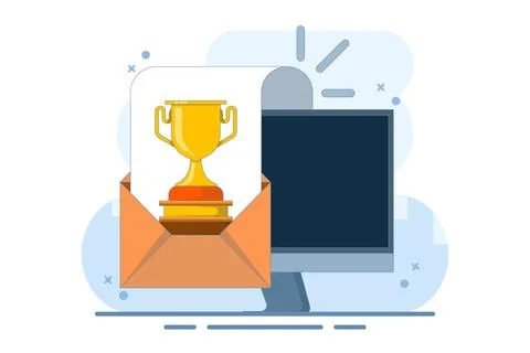 Concept of online web digital prize received via computer icon Stock Illustration