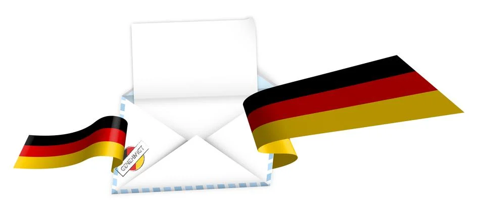 Concept, an open envelope with a blank sheet of paper wrapped in a shiny Illustrazione stock