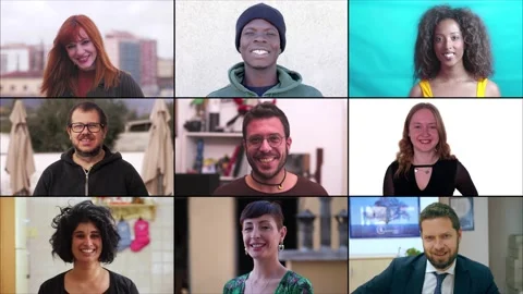 Concept of optimism and hope in the future. People smiling at the camera Stock Footage 219389719