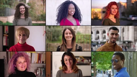 Concept of optimism and hope in the future. People smiling at the camera Stock Footage 219390708