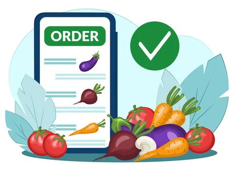 Concept of ordering food by phone. Stock Illustration