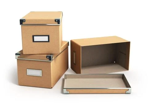 Concept organization  boxes with one open empty box 3d render Stock Illustration
