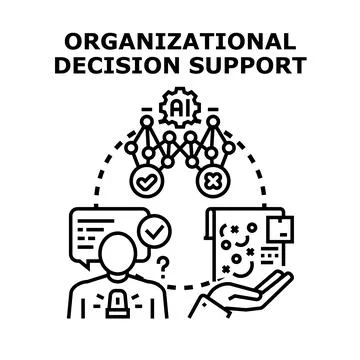 Concept of organizational decision support system, analyzing data, evaluating Stock Illustration