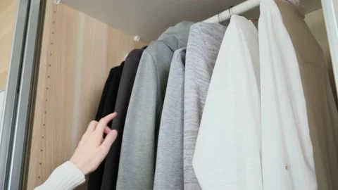 The concept of organizing space in the wardrobe. Stock Footage 149834141