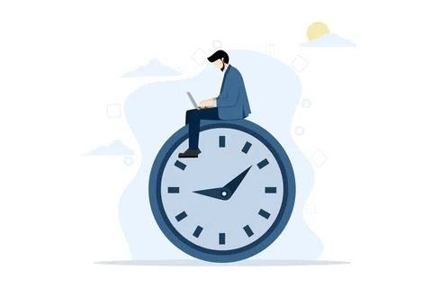 Concept of overtime work or different working hours, after hours worker. Stock Illustration