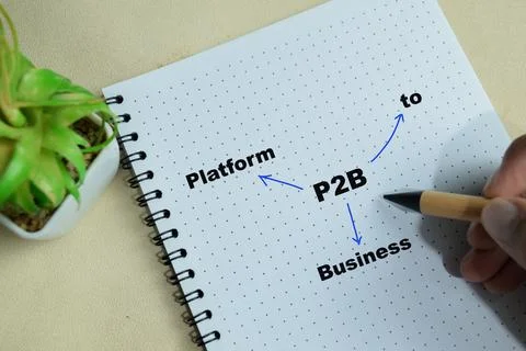 Concept of P2B - Platform to Business write on book isolated on Wooden Table Stock Photos