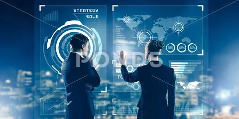Concept of partnership and cooperation with people using virtual Stock Photos