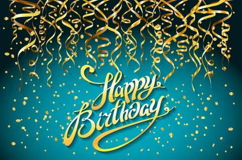 Concept party on blue background top view happy birthday gold confetti vector Stock Illustration