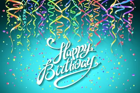 Concept party on blue background top view happy birthday confetti vector - mo Stock Illustration